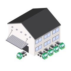 工場・倉庫　ロジスティクスイメージ図　アイソメトリック図　ベクターイラスト