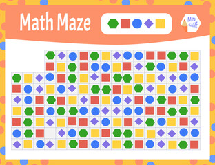 Math Maze is a mini game for children. Cartoon style. Vector illustration.