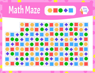 Math Maze is a mini game for children. Cartoon style. Vector illustration.