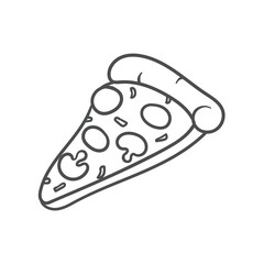 Vector illustration. Pizza slice with melted cheese and pepperoni. Hand drawn doodle. Cartoon sketch. Decoration for greeting cards, posters, emblems