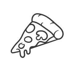 Vector illustration. Pizza slice with melted cheese and pepperoni. Hand drawn doodle. Cartoon sketch. Decoration for greeting cards, posters, emblems