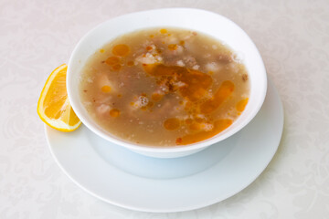 Turkish Traditional Tripe Soup. Iskembe, beyran, kelle paca corbasi.