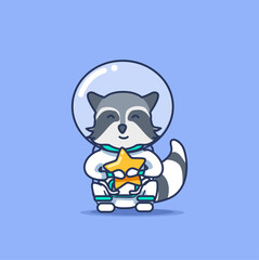 Fototapeta premium Cute racoon Astronaut carrying stars Vector Icon Illustration. Science Technology Icon Concept Isolated Premium Vector. cute flat animal illustration