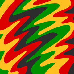 Abstract background with colorful wavy line pattern and with Jamaican color theme