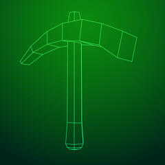 Pickaxe for extraction. Miners hand tool. Wireframe vector illustration