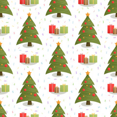 Obraz premium Seamless background with christmas tree design on green background