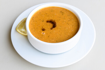 Turkish Ezo Gelin soup, Traditional Turkish Soup. Top view