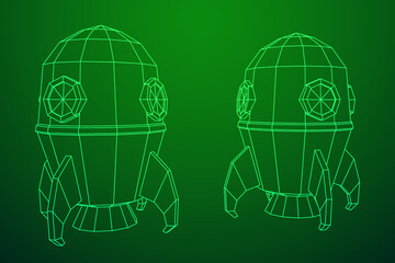 Space Rocket Ship. Wireframe low poly mesh vector illustration.