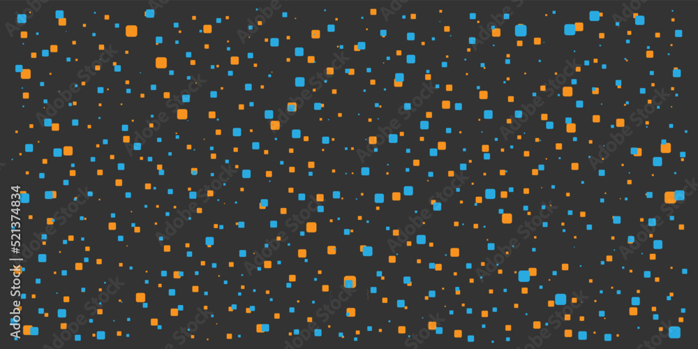 Poster abstract blue and orange spotted pattern - random placed squares of various sizes, texture with copy