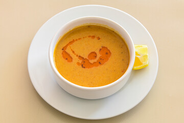 Turkish Ezo Gelin soup, Traditional Turkish Soup. Top view