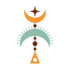 Abstract stylized decorative boho moon sign, pendant. Decor for interior decoration, poster, clothing. Flat isolated illustration on white background