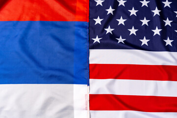 Usa flag and Russia flag top view