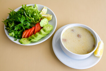 Turkish Traditional Tripe Soup. Iskembe, beyran, kelle paca corbasi.