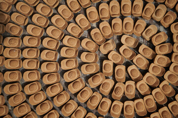 Chinese incense cubes in close up. Joss stick series. Top view.