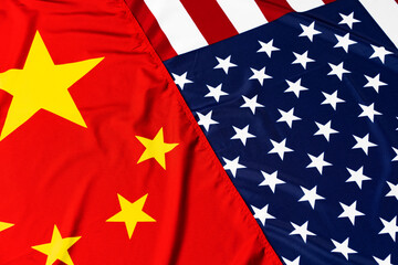 American and Chinese flags, diplomatic crisis concept