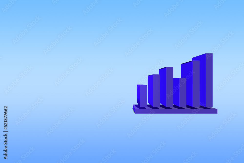 Poster bar graph with a blue background. concept of business development leading to success and growth. 3d 
