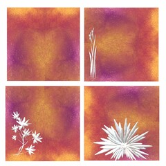 set of four backgrounds in savannah shades with white flowers