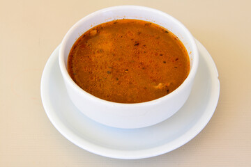 Turkish Ezo Gelin soup, Traditional Turkish Soup. Top view