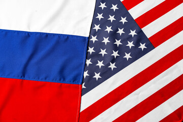 Usa flag and Russia flag top view
