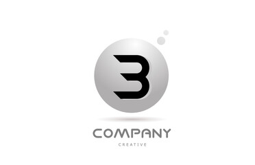 B 3d grey sphere alphabet letter logo icon design with dot. Creative template for business and company