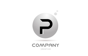 P 3d grey sphere alphabet letter logo icon design with dot. Creative template for business and company