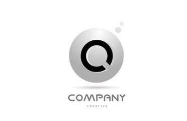 Q 3d grey sphere alphabet letter logo icon design with dot. Creative template for business and company