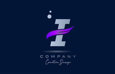 I purple alphabet letter logo icon with pink swoosh. Creative template for business and company