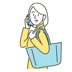 Smiling woman making a phone call on her smartphone outdoors [Vector illustration].