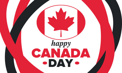 Happy Canada Day. National holiday, celebrated annual in July 1. Canadian flag. Maple leaf. Patriotic symbol and elements. Poster, card, banner and background. Vector illustration