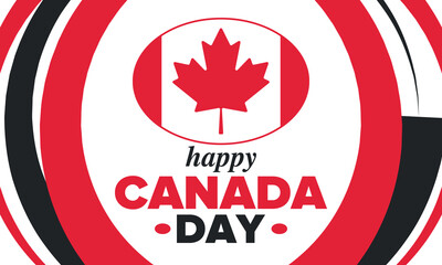 Happy Canada Day. National holiday, celebrated annual in July 1. Canadian flag. Maple leaf. Patriotic symbol and elements. Poster, card, banner and background. Vector illustration