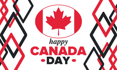 Happy Canada Day. National holiday, celebrated annual in July 1. Canadian flag. Maple leaf. Patriotic symbol and elements. Poster, card, banner and background. Vector illustration