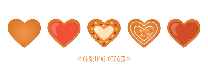 christmas cookies gingerbread set with different icing and sugar decoration heart