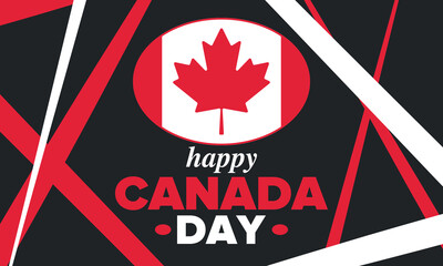 Happy Canada Day. National holiday, celebrated annual in July 1. Canadian flag. Maple leaf. Patriotic symbol and elements. Poster, card, banner and background. Vector illustration