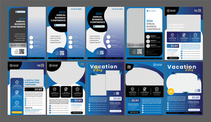 Bundle of 10 multipurpose professional flyers in blue - obrazy, fototapety, plakaty