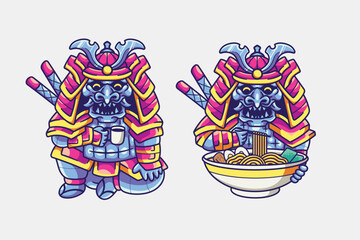 cute japanese samurai vector illustration design