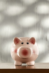 Desk of free space and piggy bank 