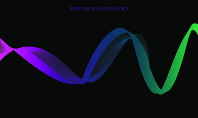 Abstract sound wave motion gradient line background on black. Vector illustration.