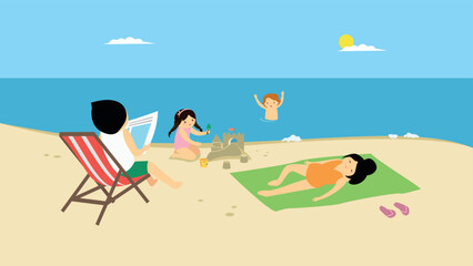 Family relaxing on the beach
