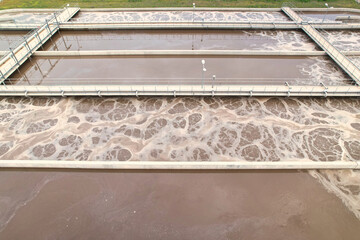 sewage treatment plant, dirty water treatment pool, aerial shot