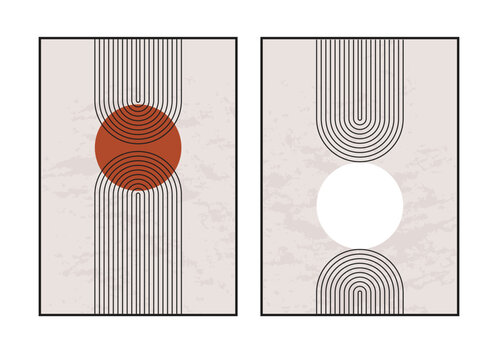 Contemporary interior wall prints. Set of abstract, geometrical art decor with texture.