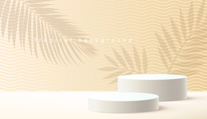 Product display podium vector with leaf shadow on beige color background.