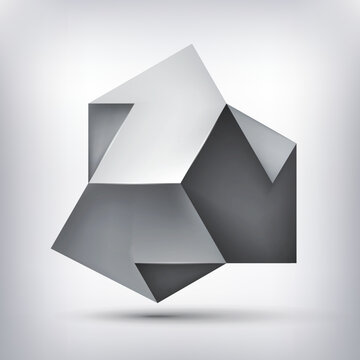 Volume polyhedron gray crystal. 3D low polygon geometry. Impossible shape, unreal 3 arrows. Abstract vector element for you design project 
