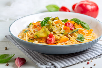 Italian pasta with vegetables.
