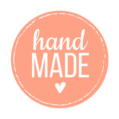 Vector trendy hand made label or badge of gesture in  modern style. Emblem or logo  hand made, made with love in pink and white colour.