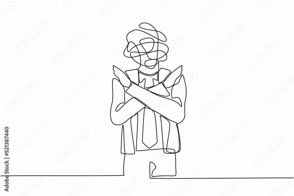 Poster single continuous line drawing businessman with round scribbles instead of a head. office worker, ma