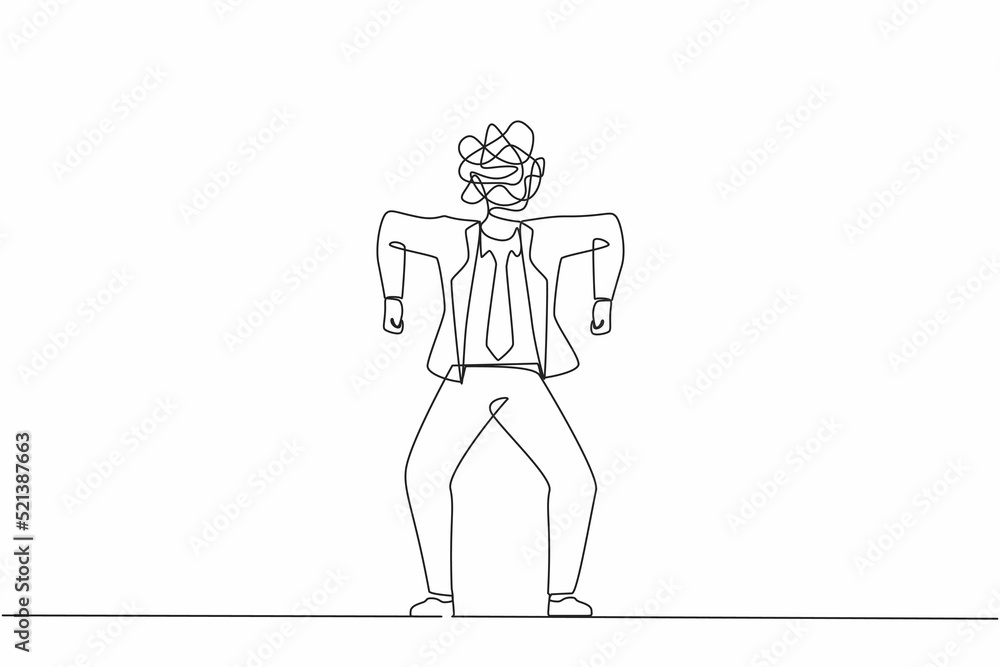 Aufkleber single continuous line drawing businessman with round scribbles instead of a head. angry male manage