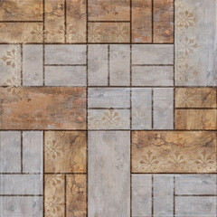 Mosaic background with aged wood texture in beige tones