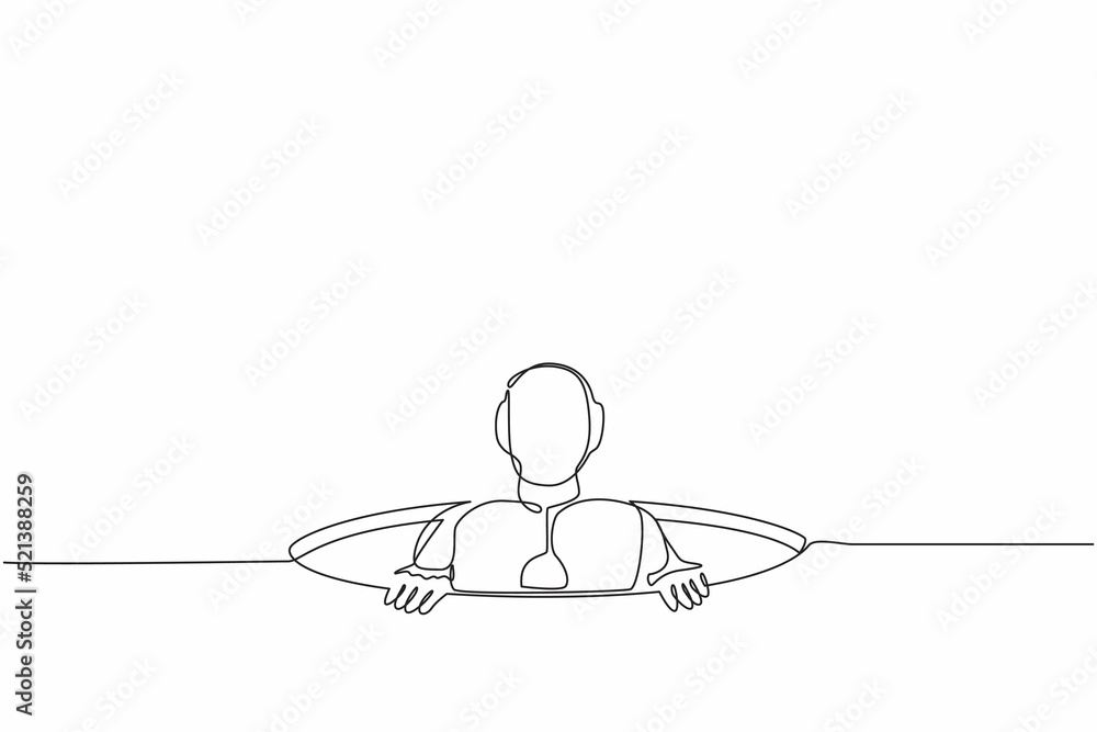 Poster single one line drawing robot trying to get out of from hole. future technology development. artific