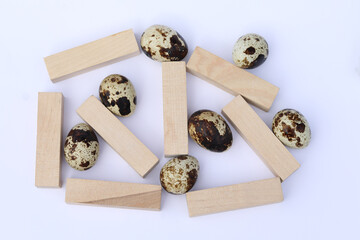 quail eggs on the white background with copy space