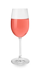 Glass of delicious rose wine isolated on white